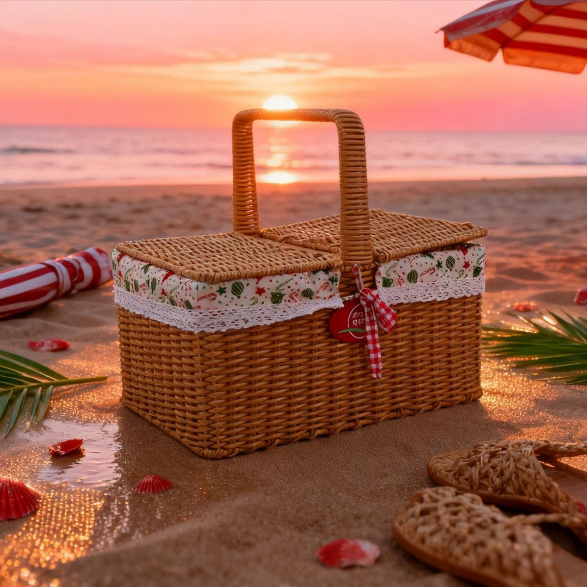 Damen Picknickkorb mit elegantem Stoffbesatz und praktischen Tragegriffen Brehn