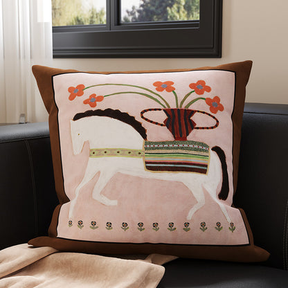 Decorative Tufted Velvet Throw Pillow Cover with Raised Floral Appliqué