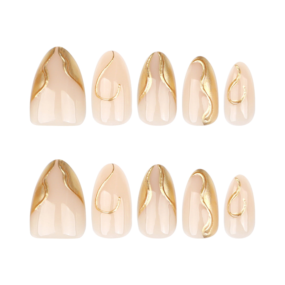 Kunstvolle Stiletto-Nägel mit eleganten Goldakzenten Brehn