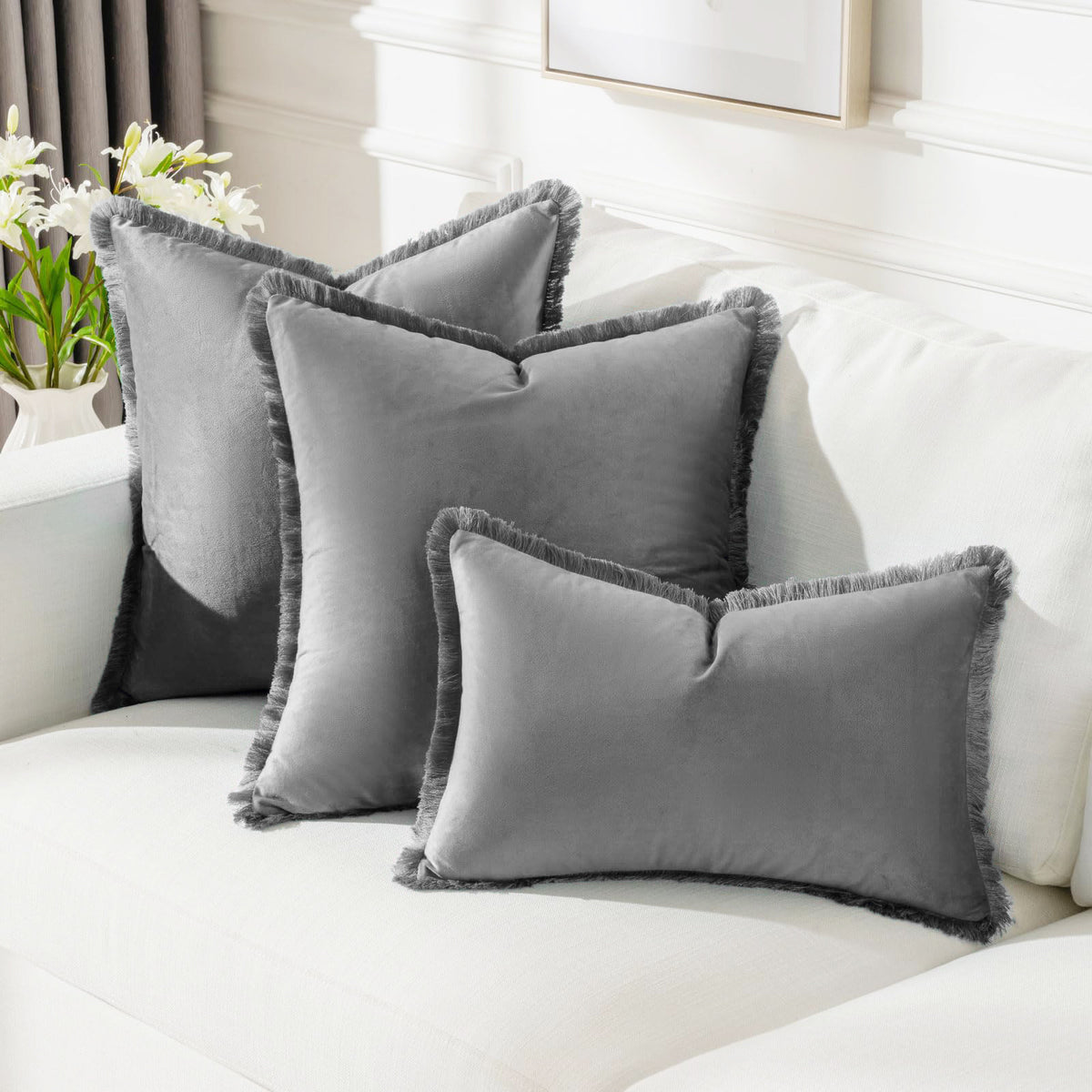 Fringed-Kante Quadrat und Lendenkissen Set
