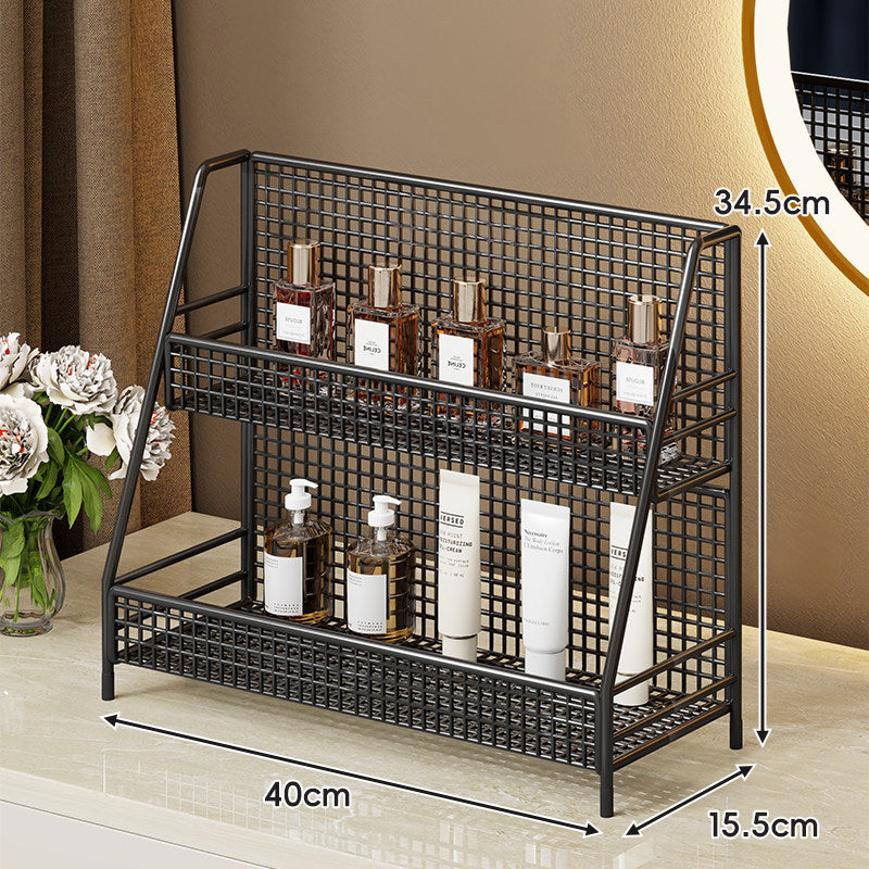 Zweischichtiger Metallgitter-Countertop-Vanity-Organizer-Regal mit erhöhtem Frontlippe