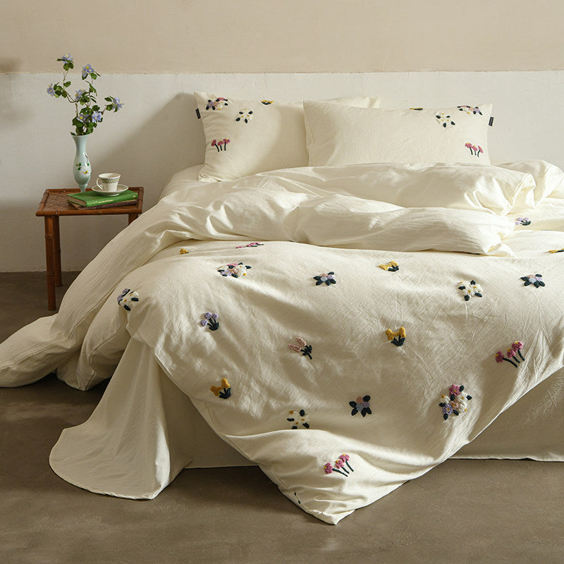 Bestickter tufted floraler Baumwoll-Bettbezug-Satz mit Kissenbezügen