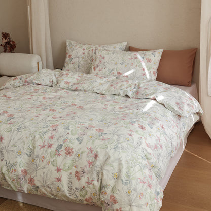 Baumwollsatin-Bettwäschegarnitur mit feinem Aquarell-Blumenmuster und weichem Griff