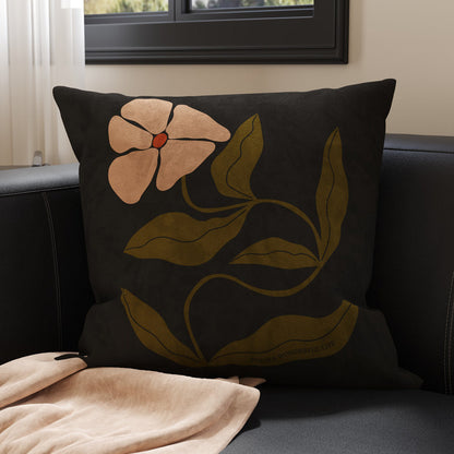 Square Suede-Finish Botanical Print Decorative Throw Pillow Cover with Invisible Zipper
