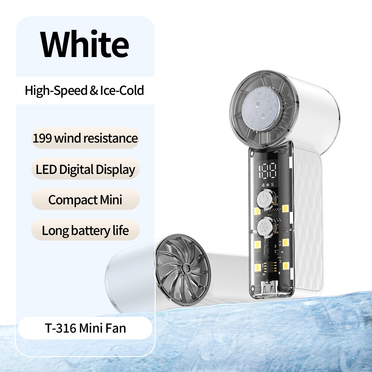 Unisex nan tragbarer Mini-Ventilator mit LED-Anzeige und stufenloser Geschwindigkeitsregelung Brehn