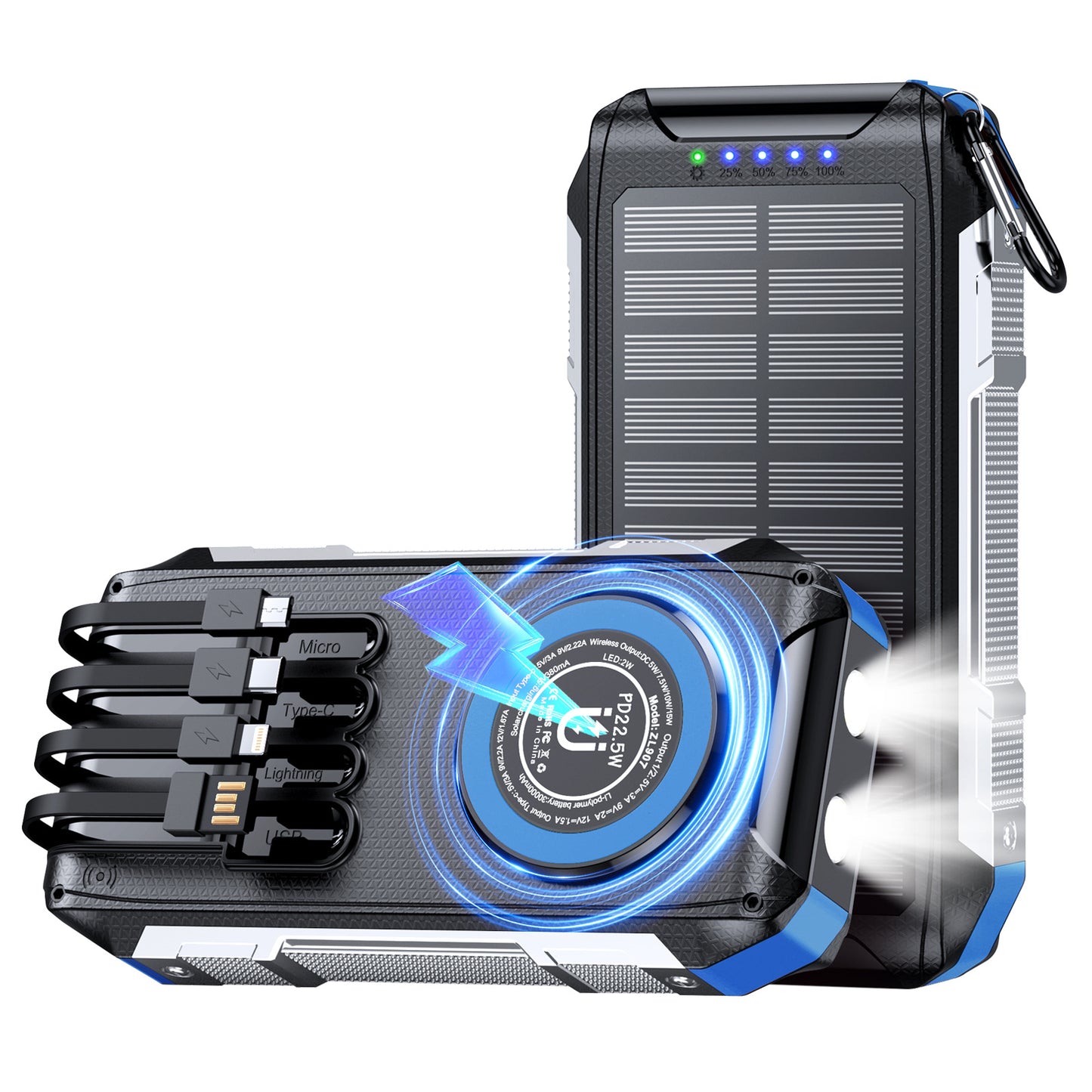 Multifunktionale Solar-Powerbank mit Led-Licht und Schnellladefunktion Brehn