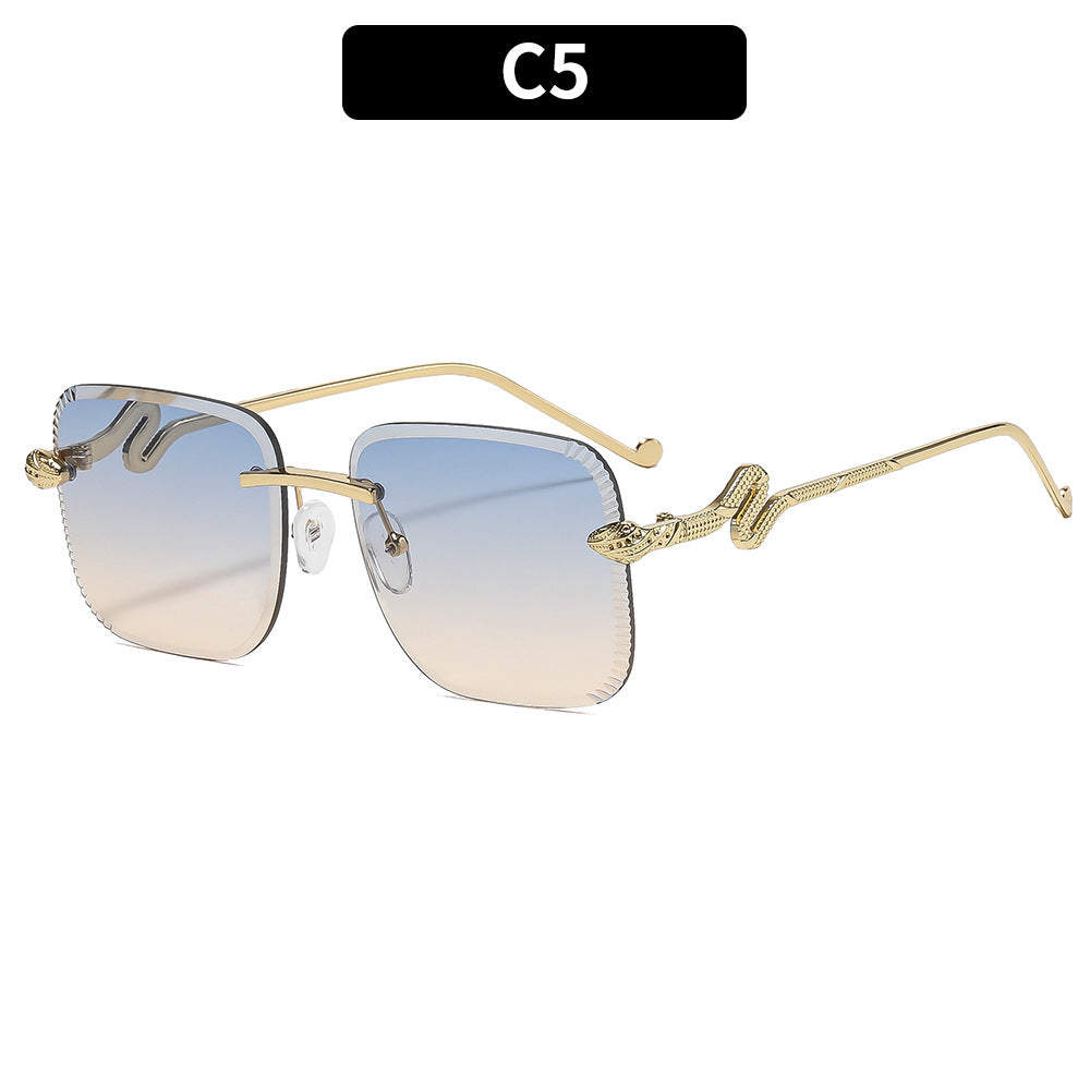 Modische quadratische Sonnenbrille mit Schlangenakzenten