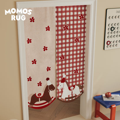 Kids' Split-Doorway Fabric Noren Curtain Panel with Playful Rocking Horse Print