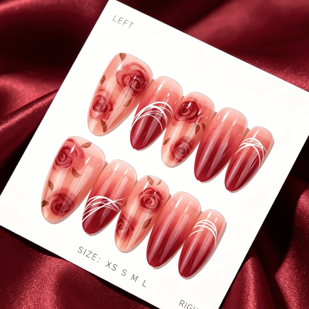 Elegantes Rosen Design Press-On Nagelset