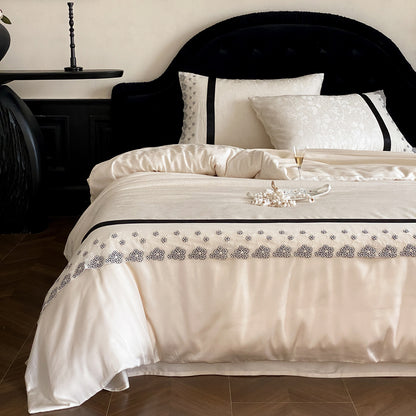 Luxuriös gesticktes Satin Bettwäsche-Set mit Bettbezug und Kissenbezug
