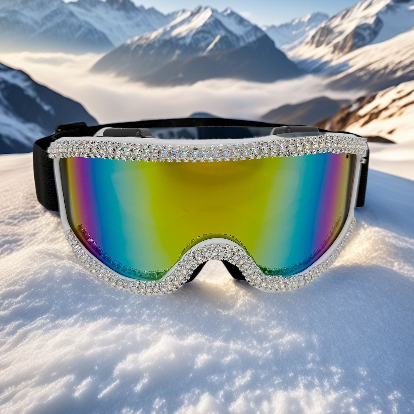 Damen Glamouröse Skibrille mit funkelndem Kristallbesatz Brehn