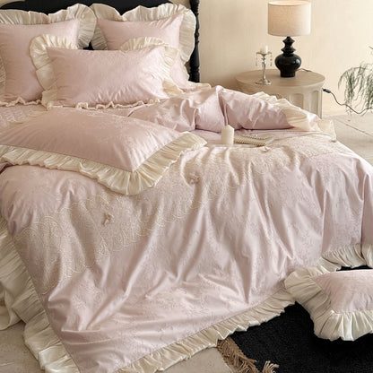 Jacquard bestickte Satin-Rüsch Bettbezug Set