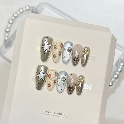 Künstlerisches Stiletto Press-On Nagelset mit einzigartigen ästhetischen Designs Brehn
