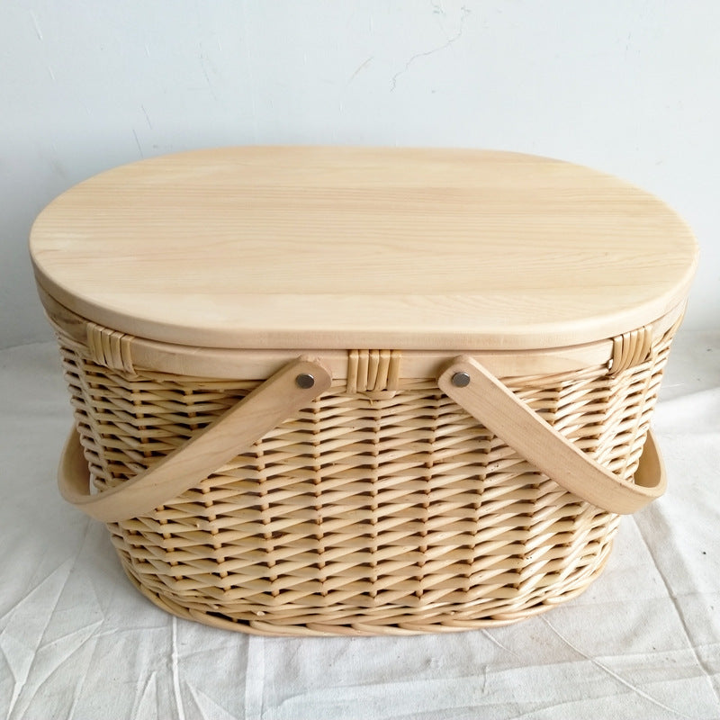 Damen Picknickkorb aus hochwertigem Naturmaterial mit robustem Holzdeckel Brehn