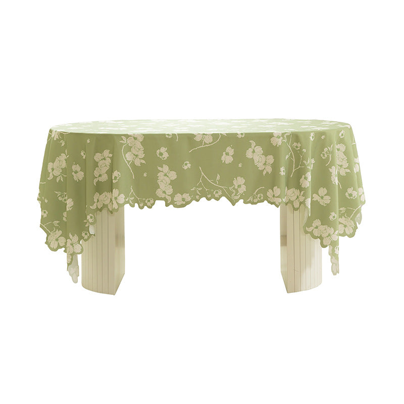 Runde abwischbare Tischdecke mit floralem Ausschnittsaum Brehn
