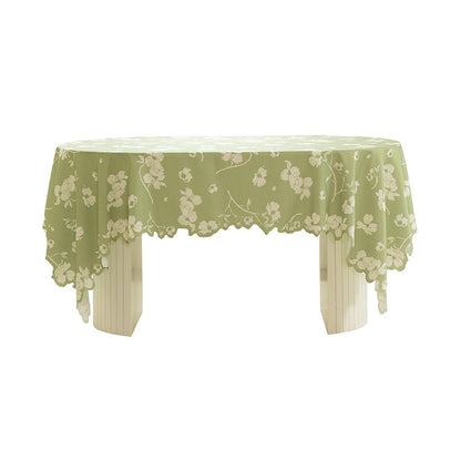 Runde abwischbare Tischdecke mit floralem Ausschnittsaum Brehn