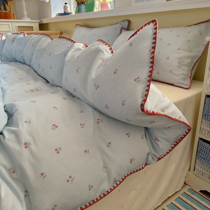 Kinder-Pastell gestreifte Sternenprint Bettbezug Set mit gewelltem Rand