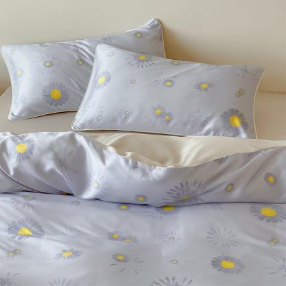 Luxuriöses Satin-Bettwäsche-Set mit floralem Aquarellprint, Volantkanten und Wendefunktion