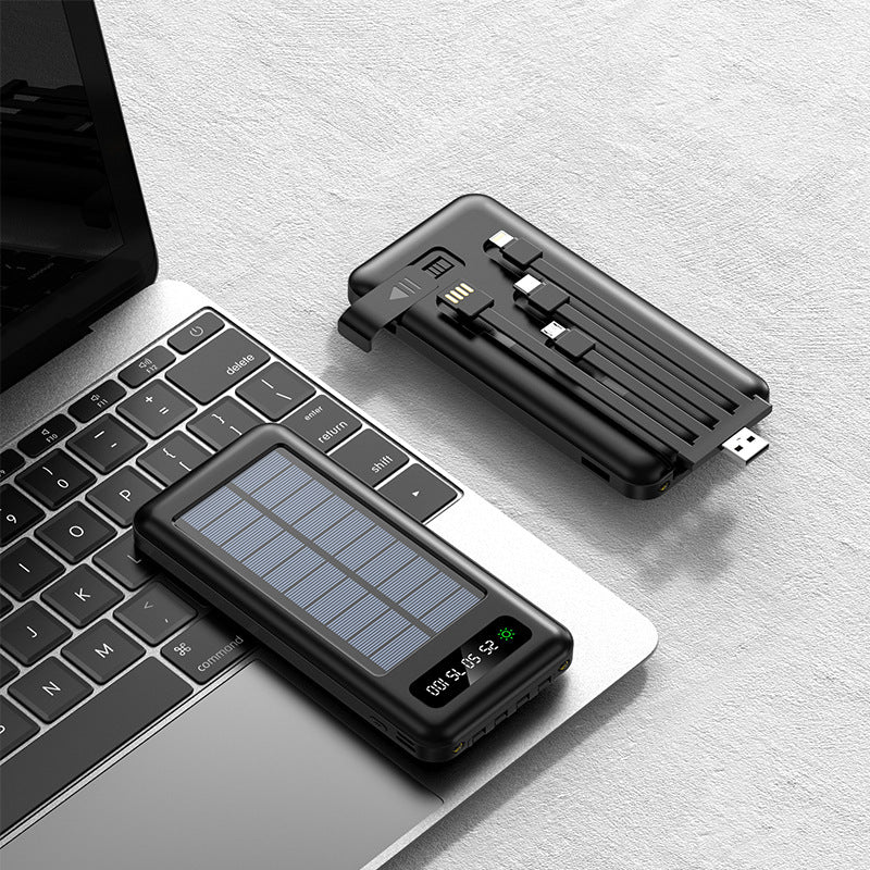 Tragbare Solarpowerbank mit integriertem Ladekabel und digitaler Anzeige Brehn