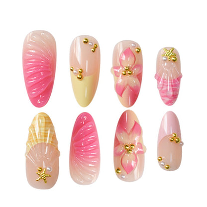 Künstlerisches 3D Muschel Press-On Nagelset Brehn