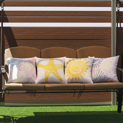 Quadratischer Outdoor-Kissenbezug mit großflächigem Seestern‑Motiv aus wasserabweisendem Polyester Brehn