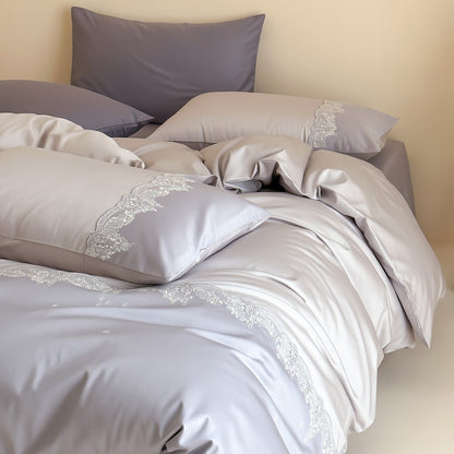 Luxuriös gesticktes Satin Bettbezug-Set