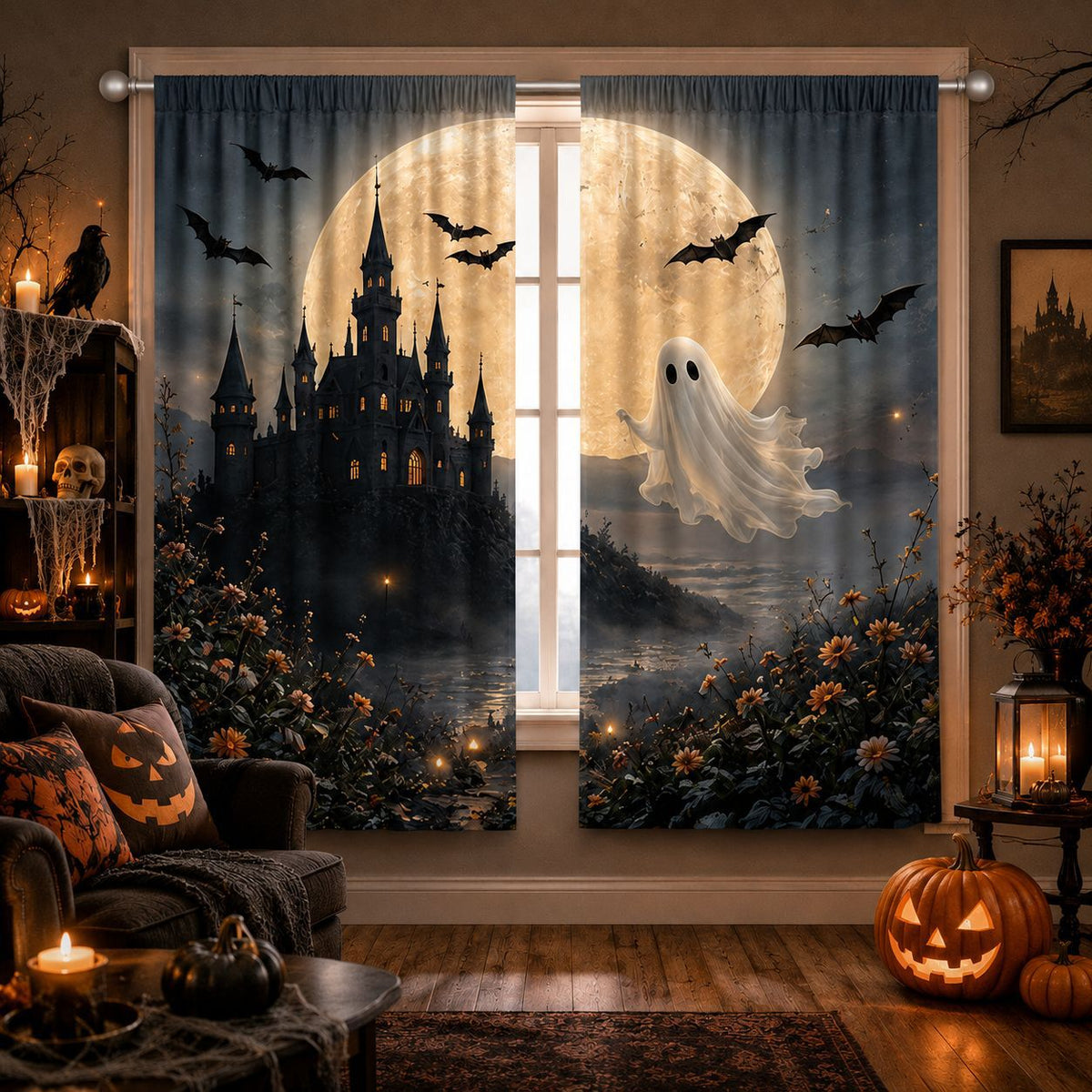 Geister-Themen Halloween Fenster Vorhänge