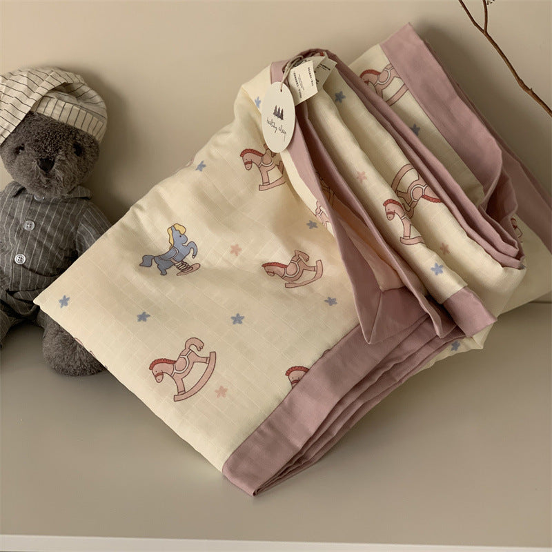 Weiche Mull-Babydecke mit Teddy-Design und doppellagiger Gaze
