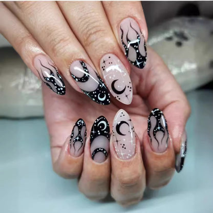 Künstlerisches Flammen-Design Press-On Nagelset Brehn