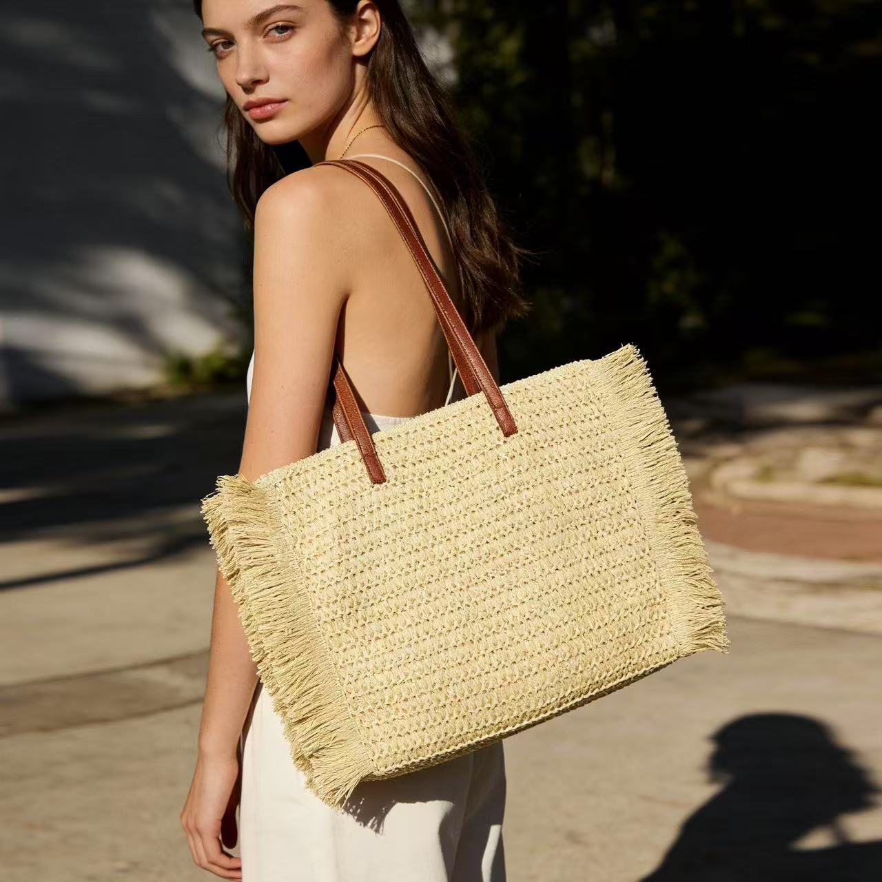 Elegante Raffia Einkaufstasche Brehn