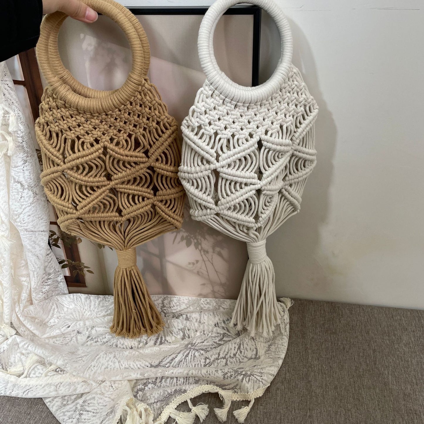 Handgeknüpfte Makramee-Tasche mit Quasten Brehn