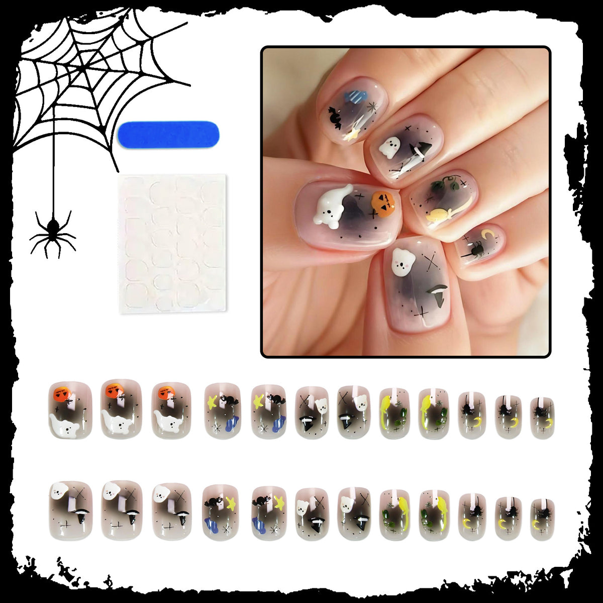 Kunstnagelset mit Halloween-Motiven und kreativen Designs Brehn