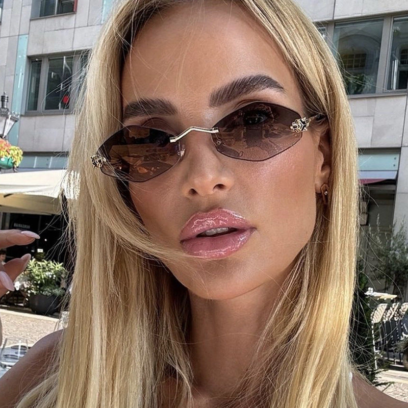 Damen geometrische Sonnenbrille mit doppeltem Metallrahmen und schützenden Gläsern Brehn