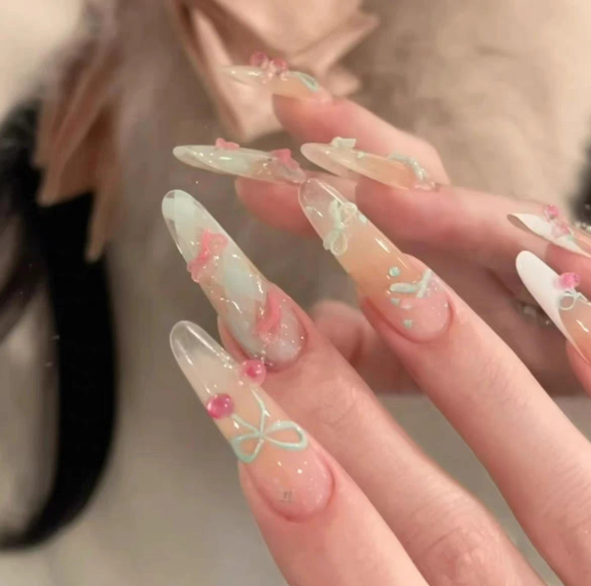 Ombre Lange-Stiletto Press-On Nägel Set Brehn