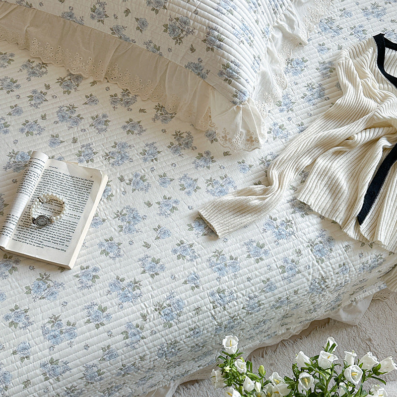 Gep quiltetes Polka-Dot-Bettwäsche-Set mit Ösen-Spitze Rüsch Kissenbezügen