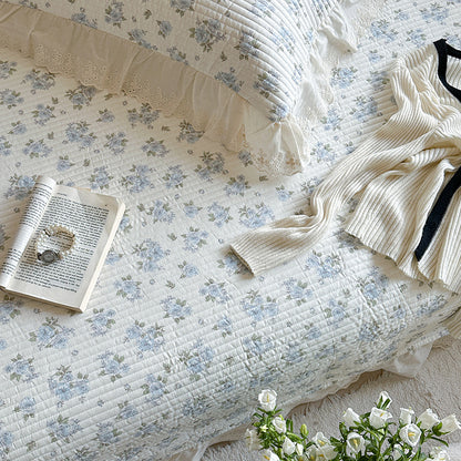 Gep quiltetes Polka-Dot-Bettwäsche-Set mit Ösen-Spitze Rüsch Kissenbezügen
