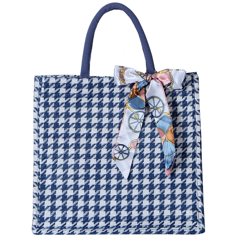 Elegante Houndstooth-Handtasche mit dekorativem Schleife