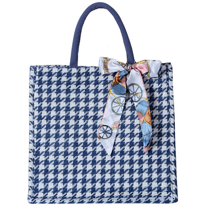 Elegante Houndstooth-Handtasche mit dekorativem Schleife