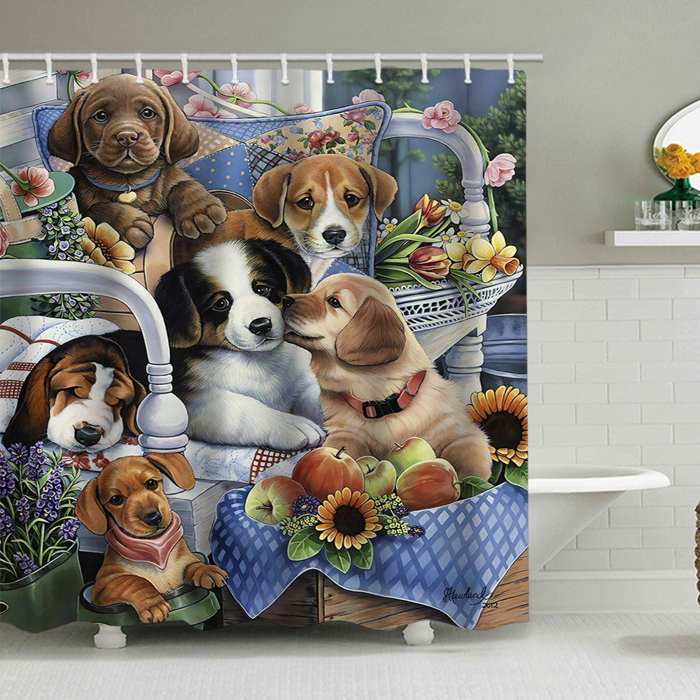 Künstlerische Hund Illustration Duschvorhang Brehn