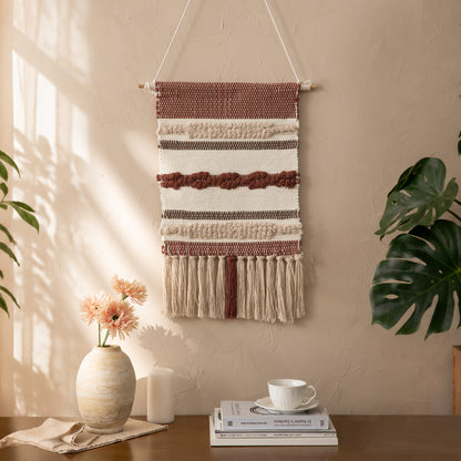 Boho-Wandbehang Makramee mit handgeknüpften Fransen und gewebten Zopfmustern Brehn