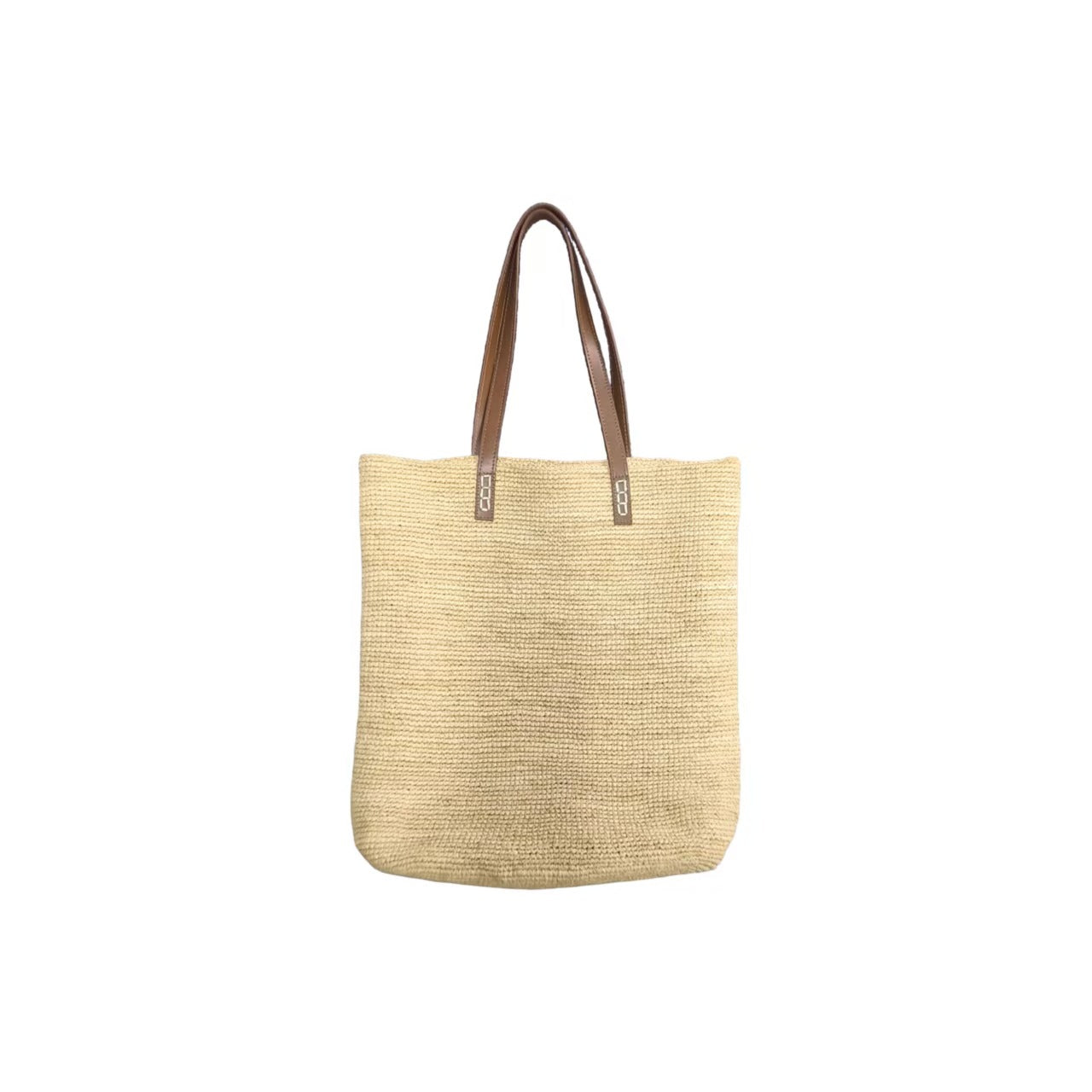 Handtasche Aus Nachhaltig Gewebtem Naturmaterial mit Eleganten Ledergriffen Brehn