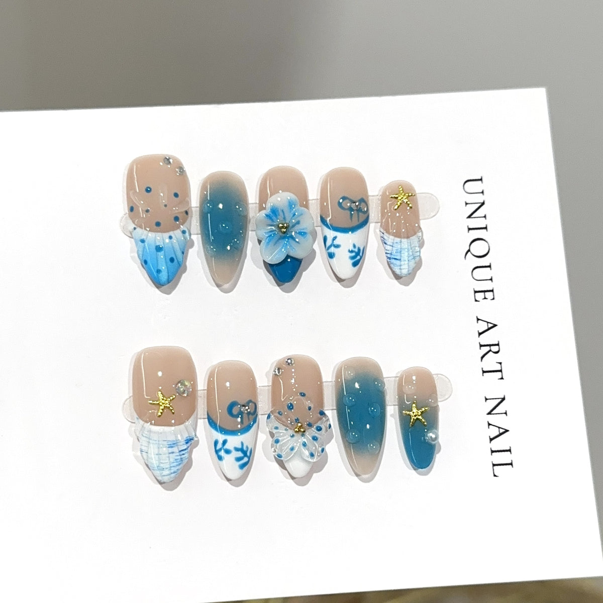 Künstlerisches vom Ozean inspiriertes Press-On-Nagelset