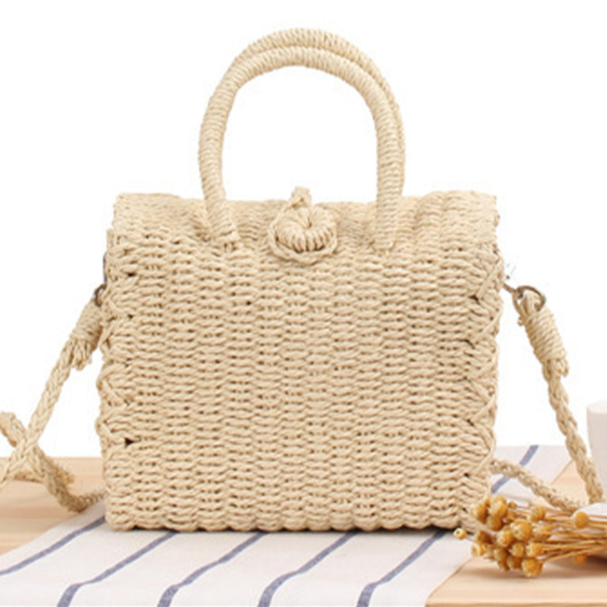 Handtasche Aus Geflochtenem Naturmaterial mit Praktischem Schulterriemen Brehn