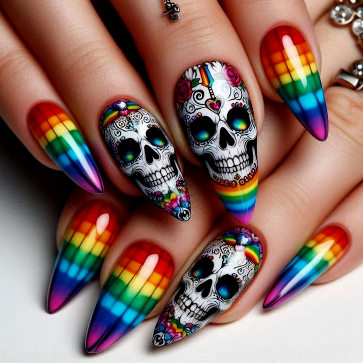 Künstlerisches Skull-Design Nagelkunstverlängerungen Brehn