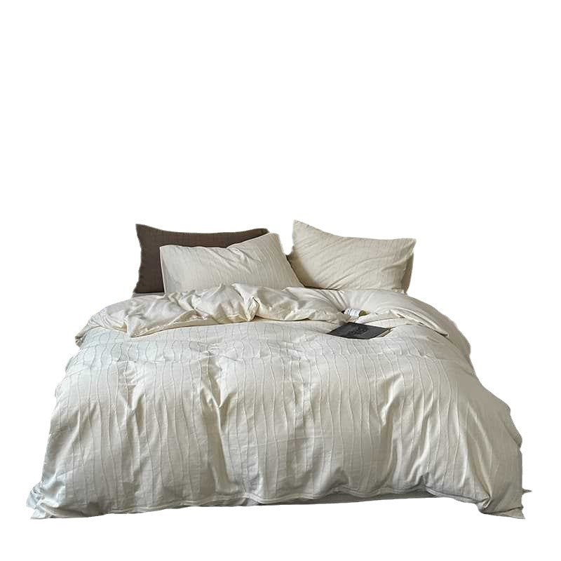 Gepflegtes Percale-Baumwoll-Bettwäsche-Set mit subtiler welliger Textur und Umschlagverschluss