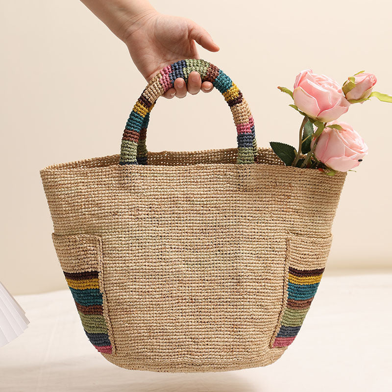 Damen Handgeknüpfte Strandtasche mit bunten Akzenten Brehn