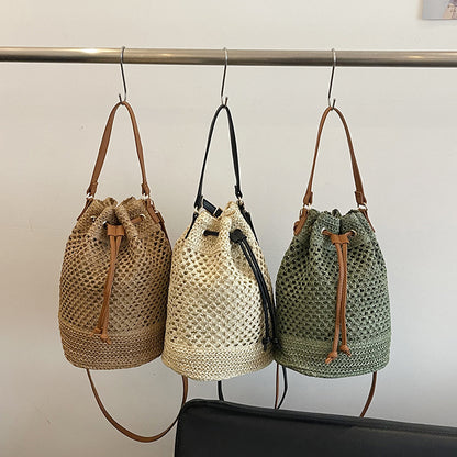 Woven Drawstring Bucket Bag
