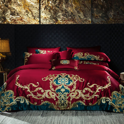 Luxuriöses besticktes Duvet-Bezug-Set aus Seidengefühl