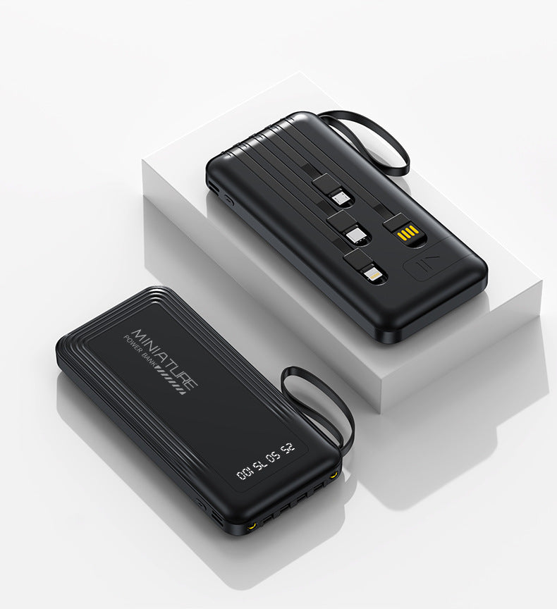 Kompakte Powerbank mit integrierten Kabeln und digitaler Ladeanzeige Brehn