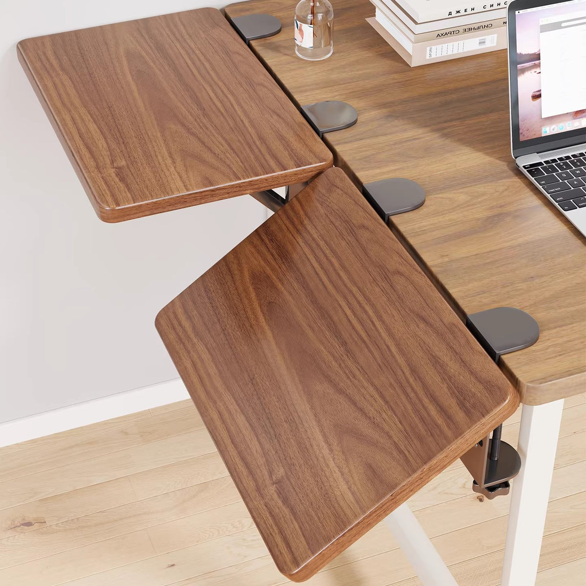 Clamp-On Dual-Tier Verstellbare Holz Schreibtisch Seitenregal Erweiterung